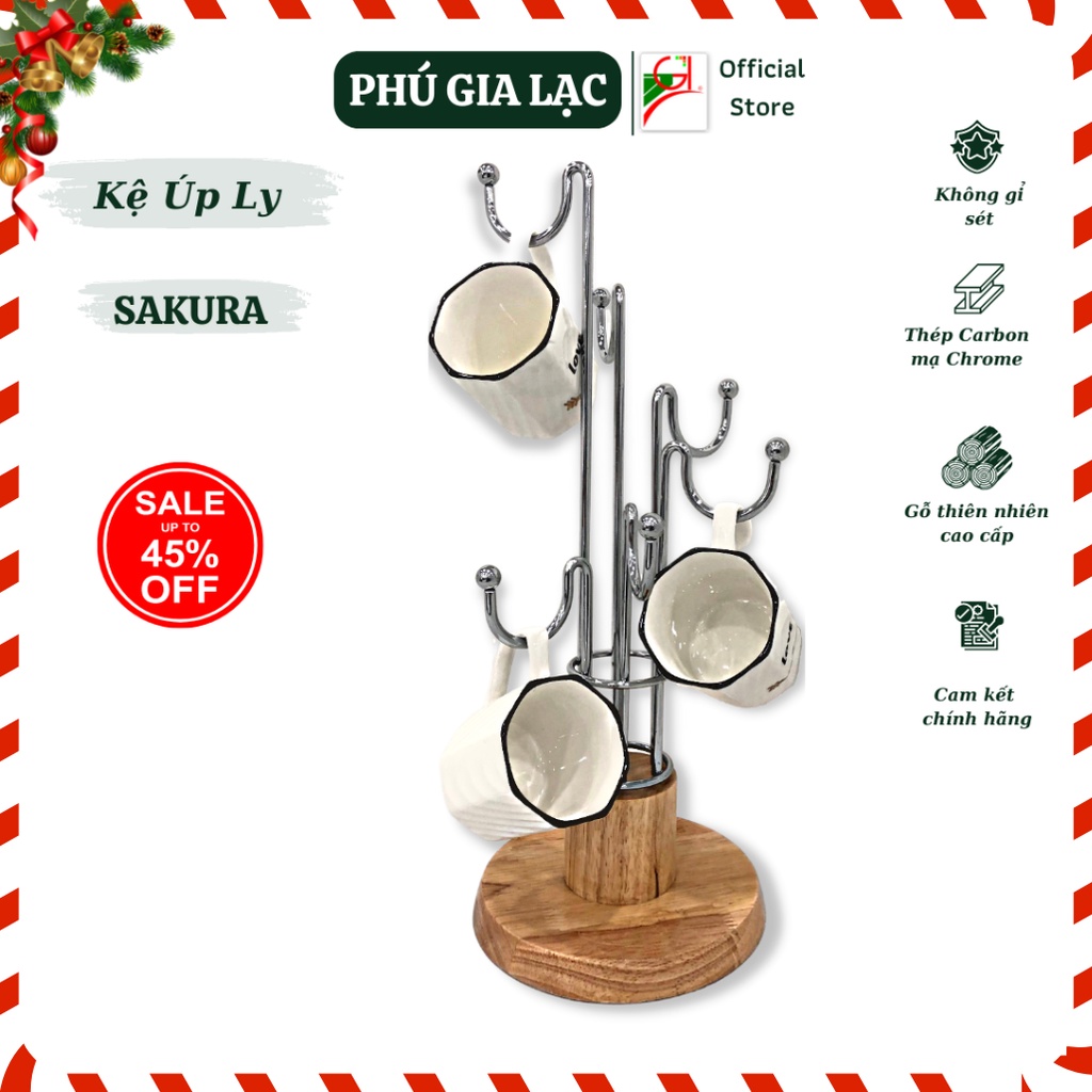 Giá Kệ Treo Cốc Sakura 6 Móc Hình Cây Sang Trọng Thép Carbon Cao Cấp AE-1012