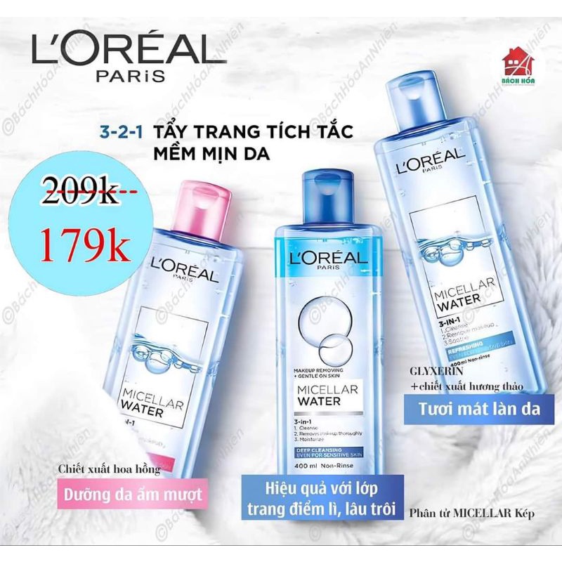 (chính hãng) nước tẩy trang LOREAL chính hãng 100% 400ml