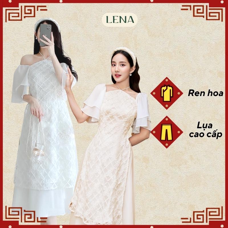Áo dài cách tân ren hoa cổ yếm LENA tay cánh tiên diện Tết dịu dàng duyên dáng - D3003