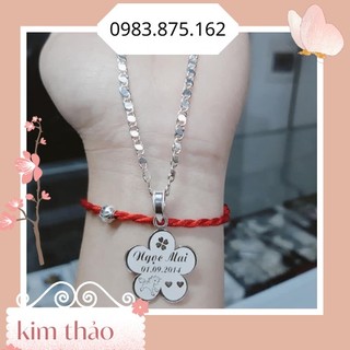 Dây chuyền bạc cho bé gái mặt hoa khắc laze tên theo yêu cầu