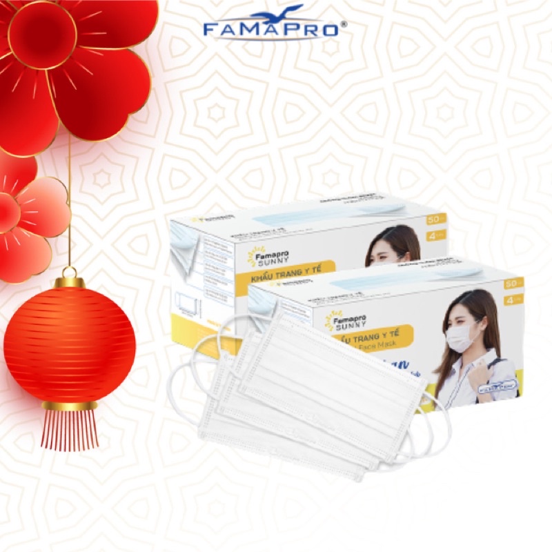 [SUNNY- COMBO 2- HỘP 50 CÁI] Khẩu trang y tế kháng khuẩn 4 lớp Famapro Sunny (50 cái/ hộp)