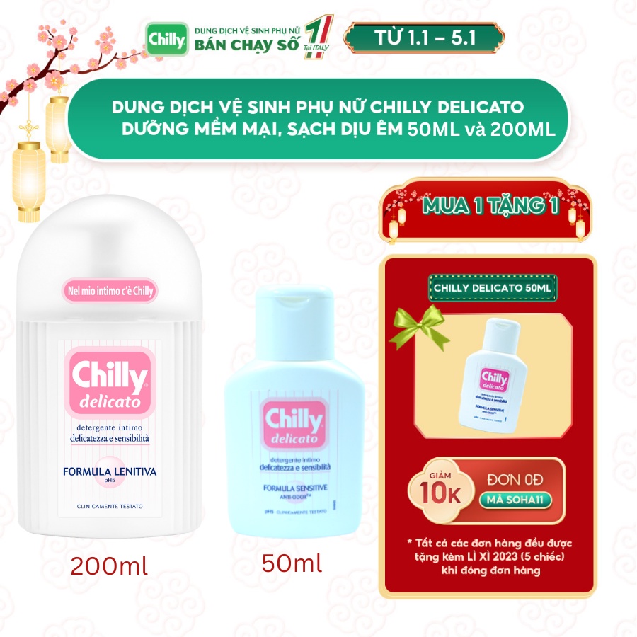 Dung dịch vệ sinh phụ nữ Chilly Delicato chiết xuất lô hội dưỡng mềm mại