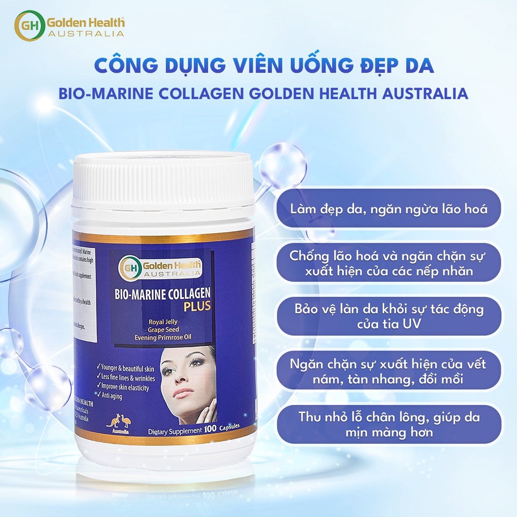 Viên uống đẹp da Bio-Marine Collagen Plus Golden Health Australia hộp 100 viên