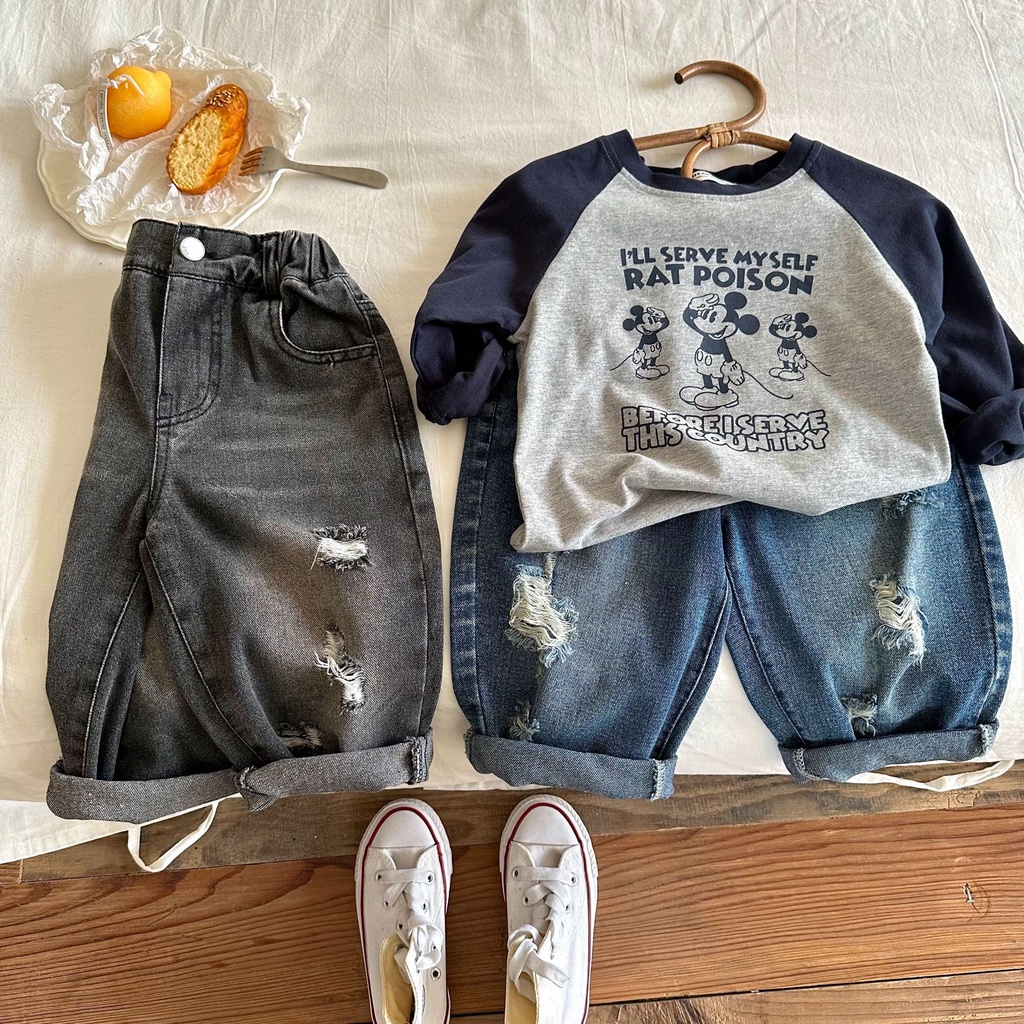 Quần jean rách 2 màu cho bé trai bé gái cá tính B74-21274