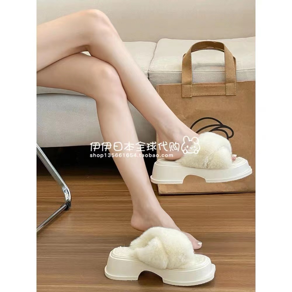 Dép Cao Gót Đế Dày Quai Ngang Phối Lông Thời Trang Mùa Thu 2022 Mới Cho Nữ