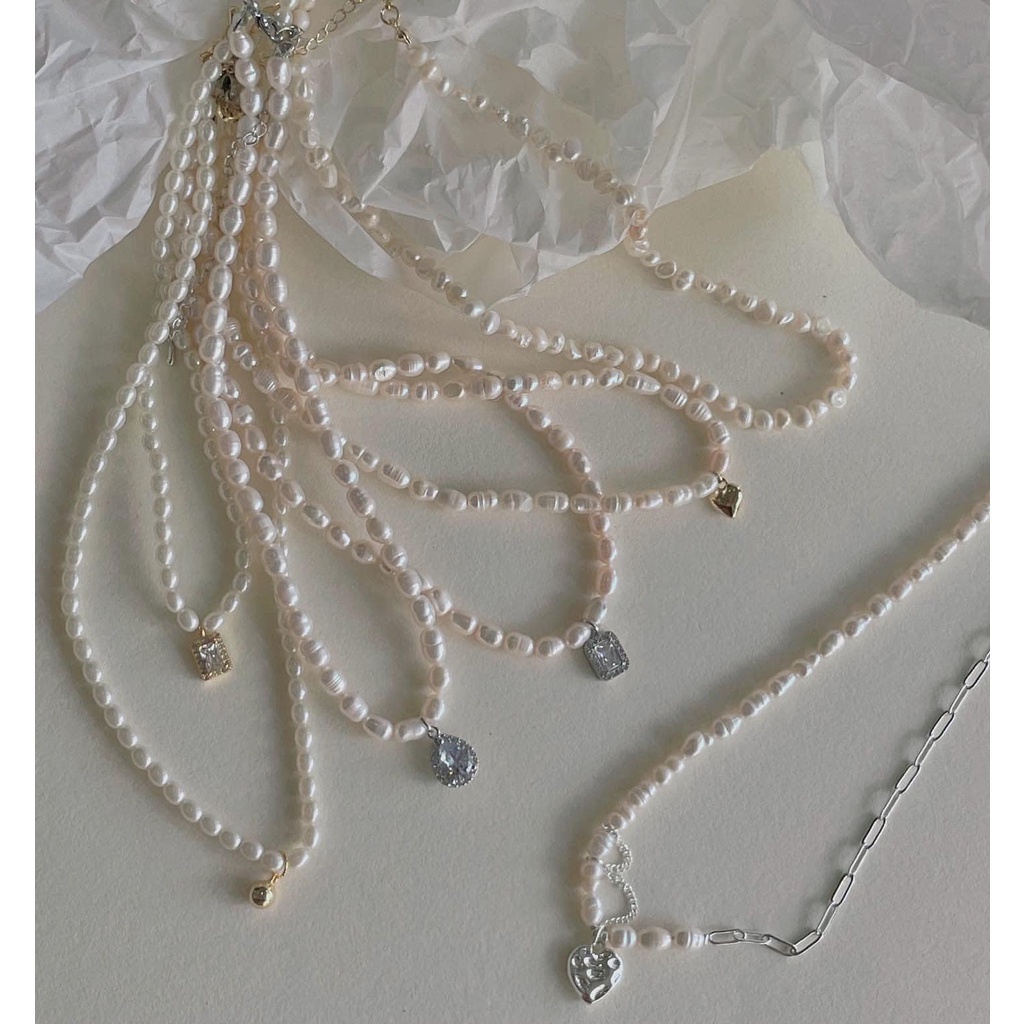 Dây chuyền ngọc phối xích charm tim
