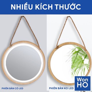 Gương Treo Tường Khung Gỗ Dây Thừng, Có Đèn Hoặc Không Đèn, Nhiều Kích Cỡ, Cảm Ứng Tắt Mở