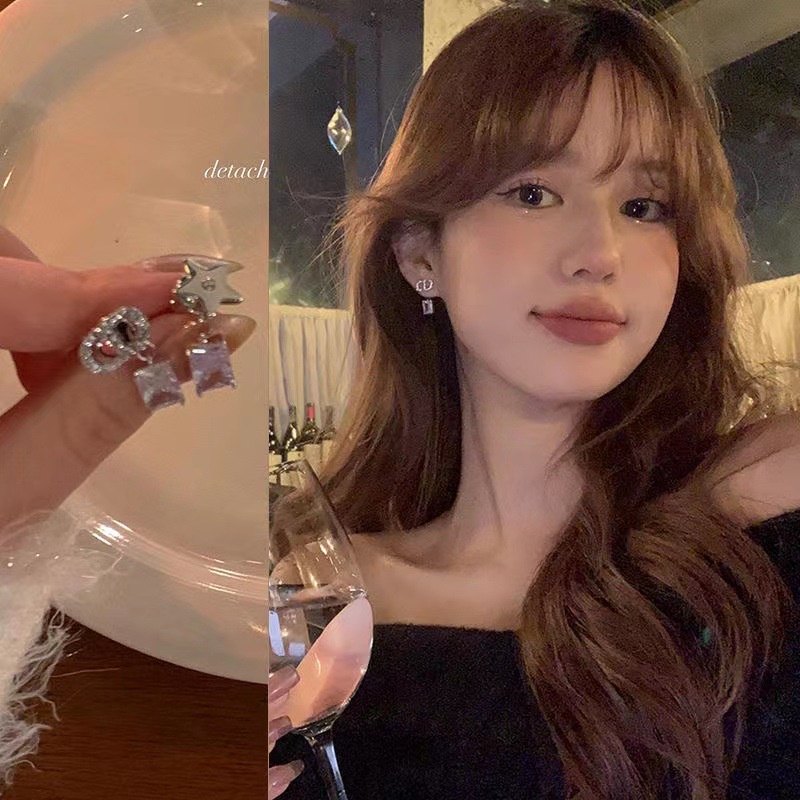 Bông Tai Chữ Cd Đính Đá Zircon Phiên Bản Hàn Quốc Cho Nữ