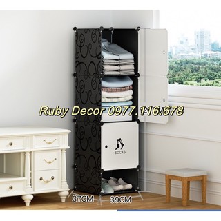 KỆ TỦ NHỰA GHÉP 4 Ô ĐỰNG QUẦN ÁO, ĐỒ CÁ NHÂN, TRANG TRÍ. Tủ lắp cao 150cm rộng 37cm sâu 37cm hoặc 47cm