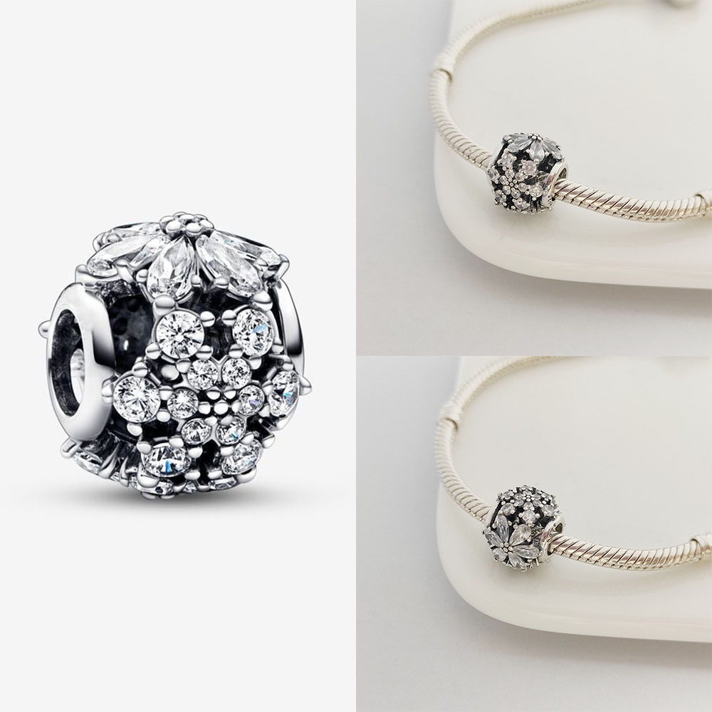 PANDORA Khuyên Tai Hoa Tuyết Lấp Lánh Mạ Bạc