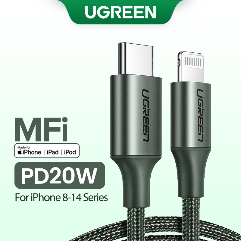 Cáp sạc nhanh UGREEN USB-C 20W 3A đạt chứng nhận MFI thích hợp cho iPhone 12 13 14 Plus 14 Pro Max iPad Pro Airpod Pro