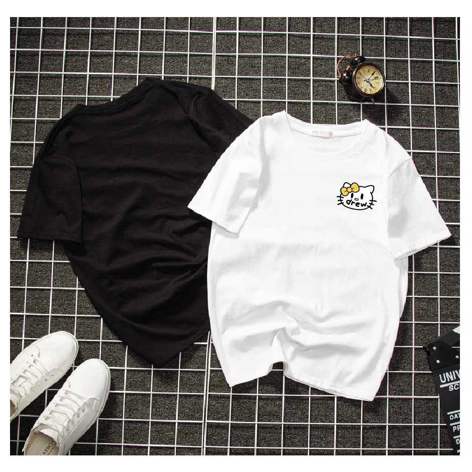 Áo thun tay lỡ form rộng nam nữ chữ kiểu DREW vải đẹp dày mịn