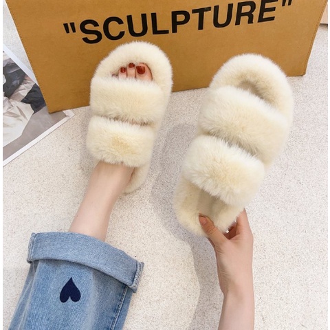 dép lông full lông quai ngang đế cao 2 phân - sz36 - 37 - 38