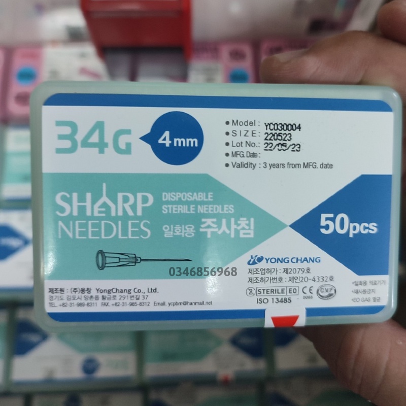 Đầu Kim Sharp Hàn Quốc Tiêm Meso 34G Dài Kim 4mm Dùng Tiêm Căn Bóng, PRP, Cá Hồi..