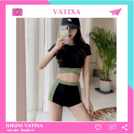 Bikini đồ bơi đi biển hai mảnh xanh phối đen hàn quốc VATIXA BKN65