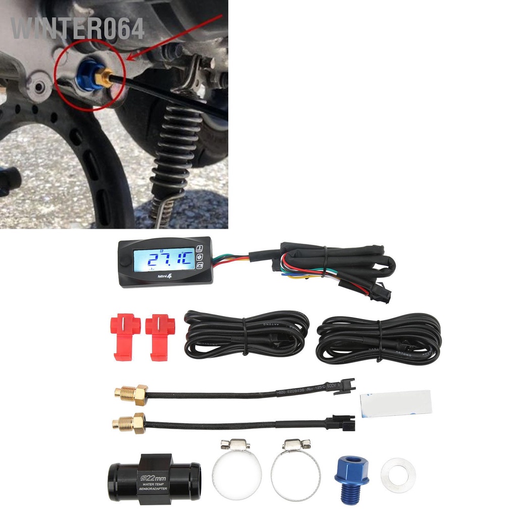 Winter064 Đồng Hồ Đo Nhiệt Độ Nước 4 Trong 1 Thời Gian Điện Áp Màn Hình LCD Hiển Thị Kỹ Thuật Số DC12V Đa Năng Cho Xe Máy