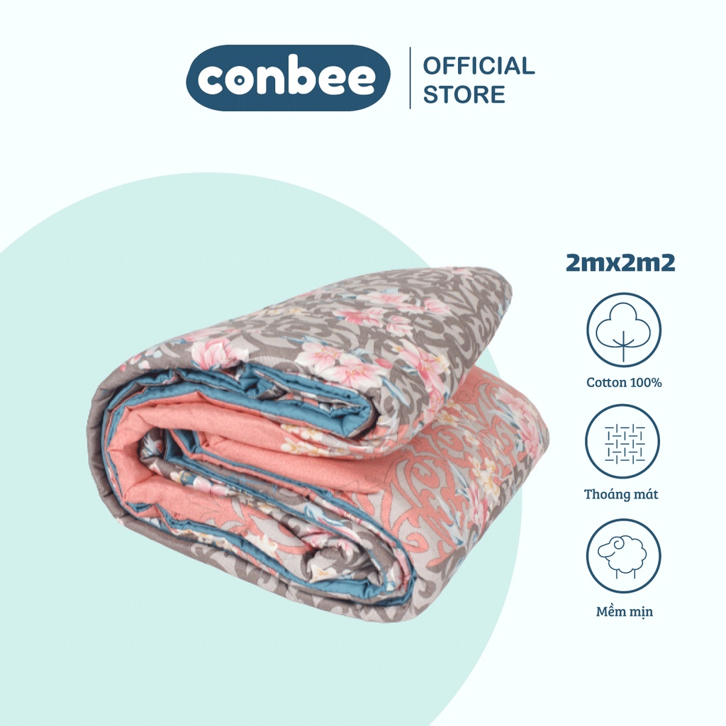 Chăn chần bông Cotton 100% Hàn Quốc cao cấp Conbee, mền trần gòn bốn mùa vải Cotton Satin nhập khẩu
