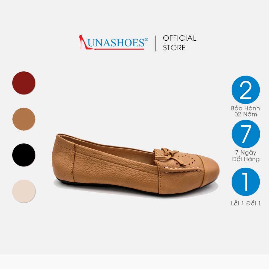 Giày búp bê nữ mũi tròn da bò thật Lunashoes BX07 giầy đế bệt có nơ cao cấp dễ đi kiểu Hàn quốc nhiều màu