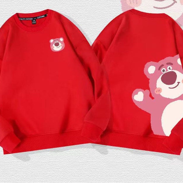 Áo Sweater 100% Cotton Tay Dài Cổ Tròn In Họa Tiết Dâu Tây / Gấu Dễ Thương Thời Trang Cho Gia Đình