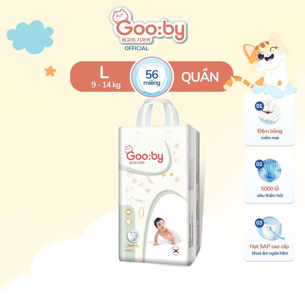 Tã/bỉm quần Gooby mềm mại, an toàn, siêu thấm hút size M/L/XL/XXL cho bé từ 9kg - 20kg