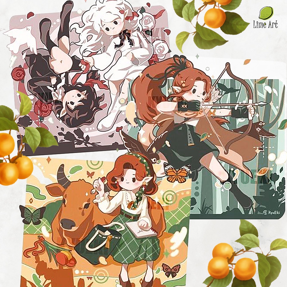 Tranh tô màu nước CHIBI 12 Cung Hoàng Đạo họa sĩ KyuEki / Line Art / Khổ A5 dày 300gsm