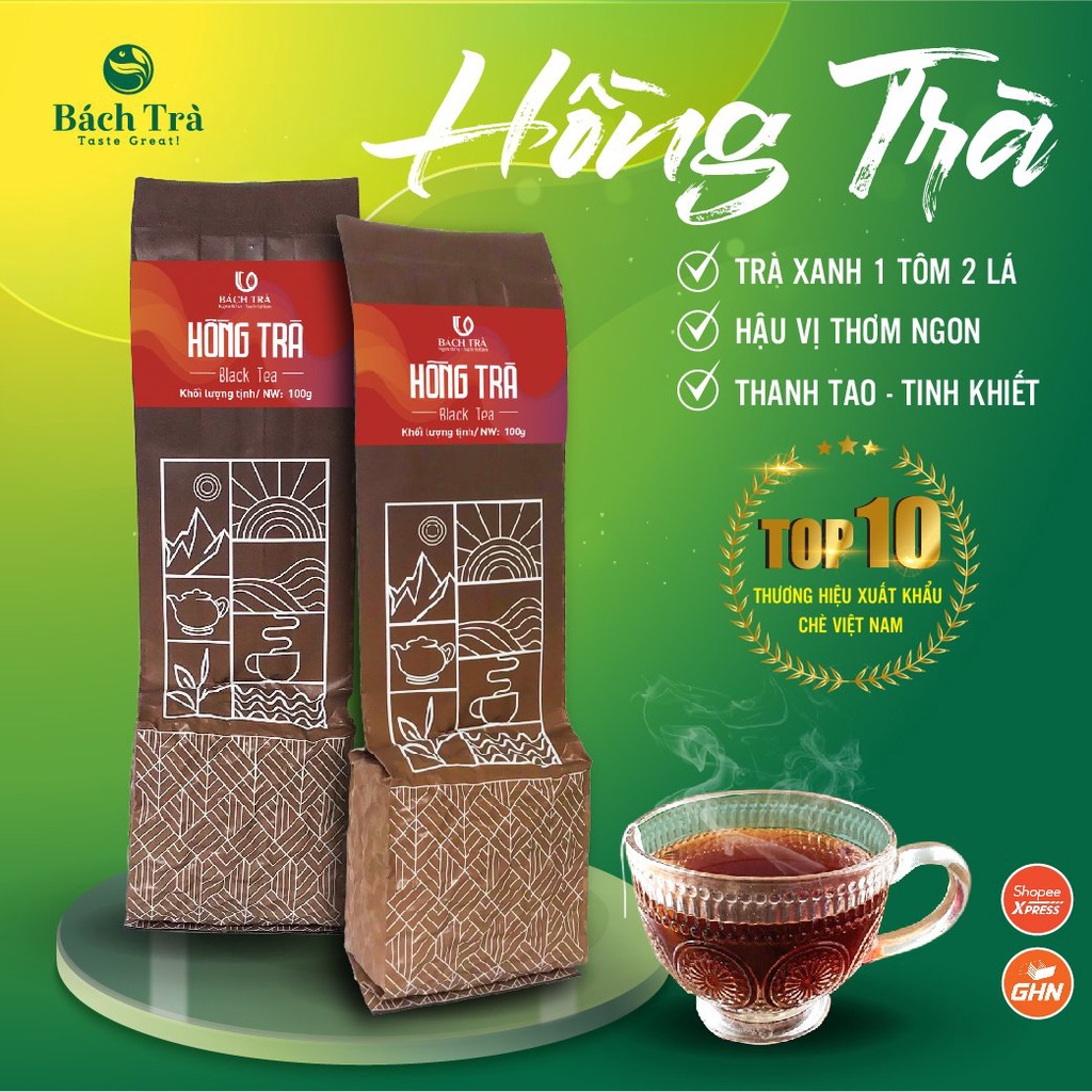 Hồng Trà phổ thông Bách Trà trà Shan Tuyết lên men toàn phần dóng gói túi hút chân không theo 3 kích thước 100g/200g/300