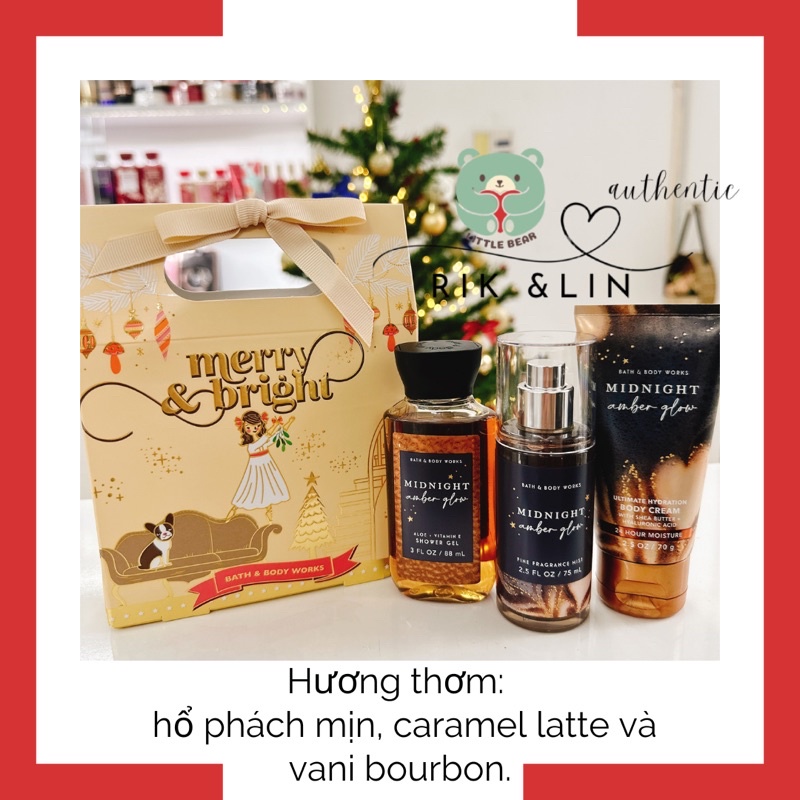 Auth _MIDNIGHT AMBER GLOW _ SET HỘP QUÀ HÃNG Bath & Body Works Usa