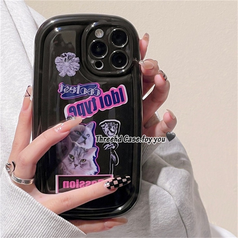 Ốp Điện Thoại Mềm Chống Sốc In Hình Mèo Đen Và Hoa Hồng Cho iPhone 14 13 12 11 Pro Max SE2020 X XR Xs Max 7 8 6 6s Plus