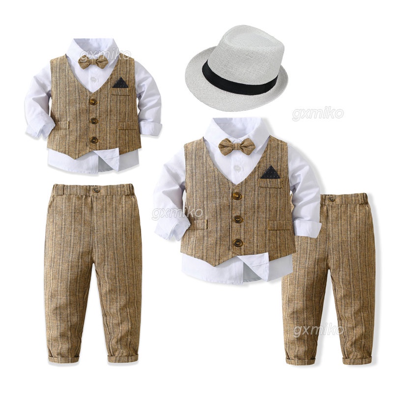 Bộ Áo Sơ Mi + Áo Vest + Quần Kaki Thời Trang Lịch Lãm Cho Bé Trai 1 2 3 Tuổi
