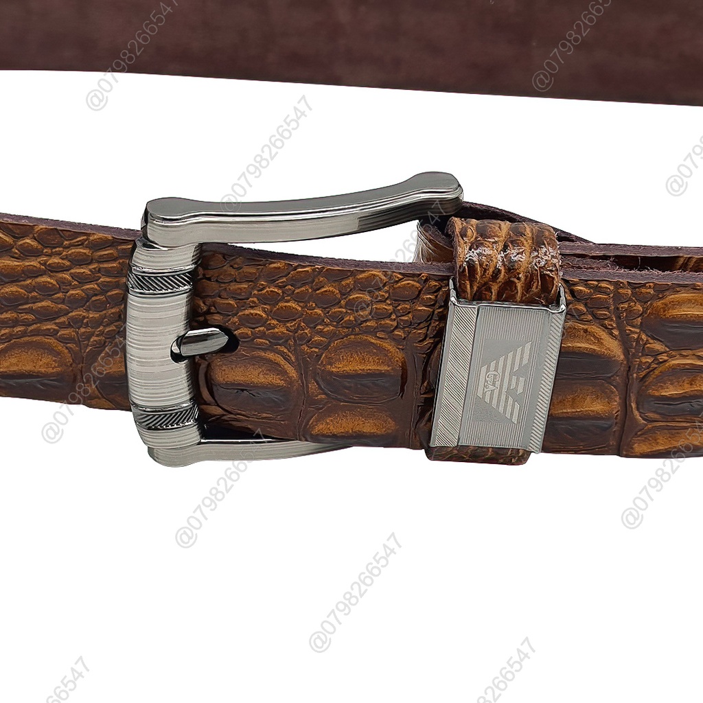 Dây nịt nam da bò dập vân cá sấu DHM-134 | Đầu khoá kim đen bóng thời trang | Bảo hành 12 tháng