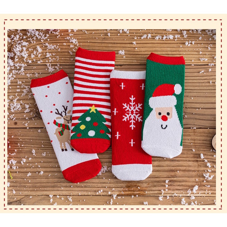 Tất vớ cotton họa tiết Giáng Sinh Noel màu xanh đỏ - SONO113