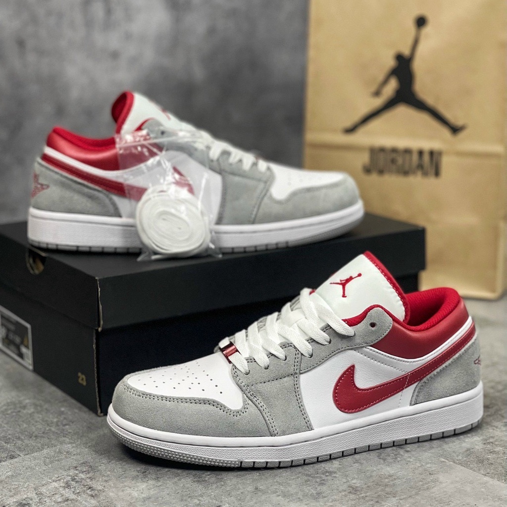 giày sneakers Jordan 1 Low SE Smoke Grey Gym Red (GS), giày JD1 Xám sọc đỏ