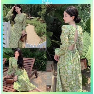 Đầm maxi hoa nhí tay phồng đi biển siêu xinh phong cách tiểu thư thời trang nữ hebe's MSP N3