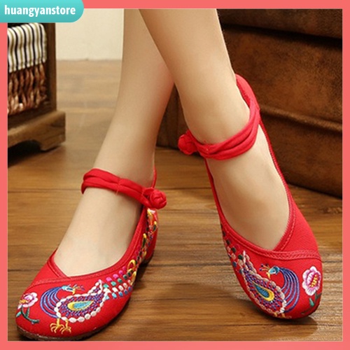 Giày búp bê thêu hoa phong cách Trung Hoa cho nữ HY