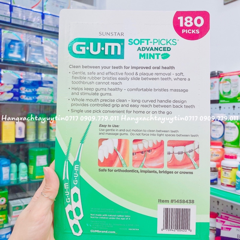 Tăm xỉa răng cao su mềm mại GUM soft picks Sunstar dentist niềng răng vỉ 60 cây tăm