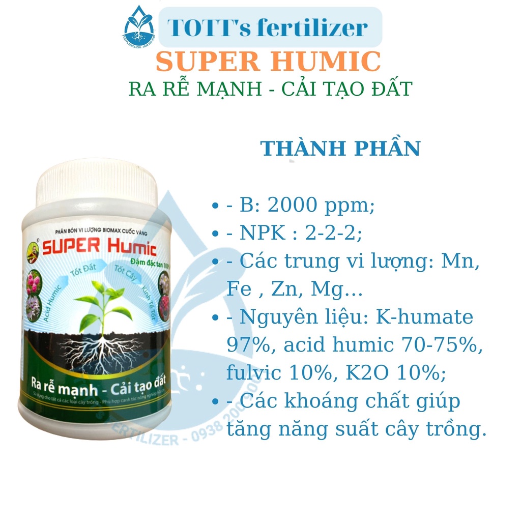 SUPER HUMIC - chai 100 gram - Phân bón vi lượng kích thích ra rễ mạnh - Cải tạo đất
