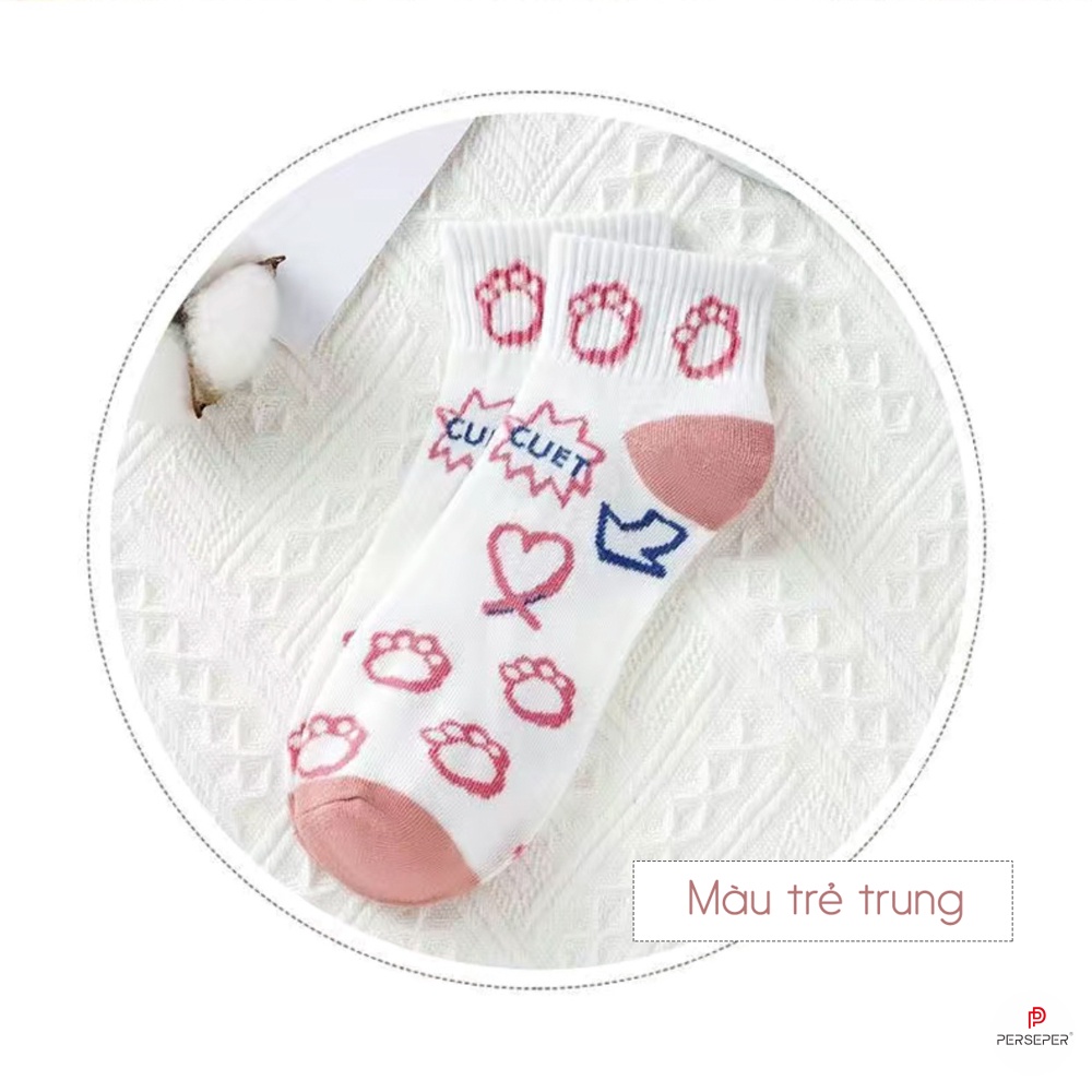 Tất vớ cổ ngắn chất liệu vải Hàn co giãn 4 chiều. sét 5 đôi vớ họa tiết xinh - Sope Shop