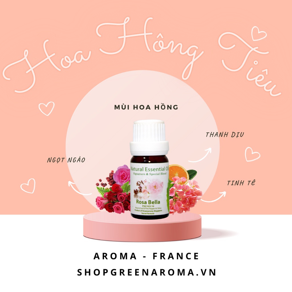 Tinh Dầu Xông Thiên Nhiên Aroma Hoa Hồng Tiêu Rose Bella Essential Oil 10ml