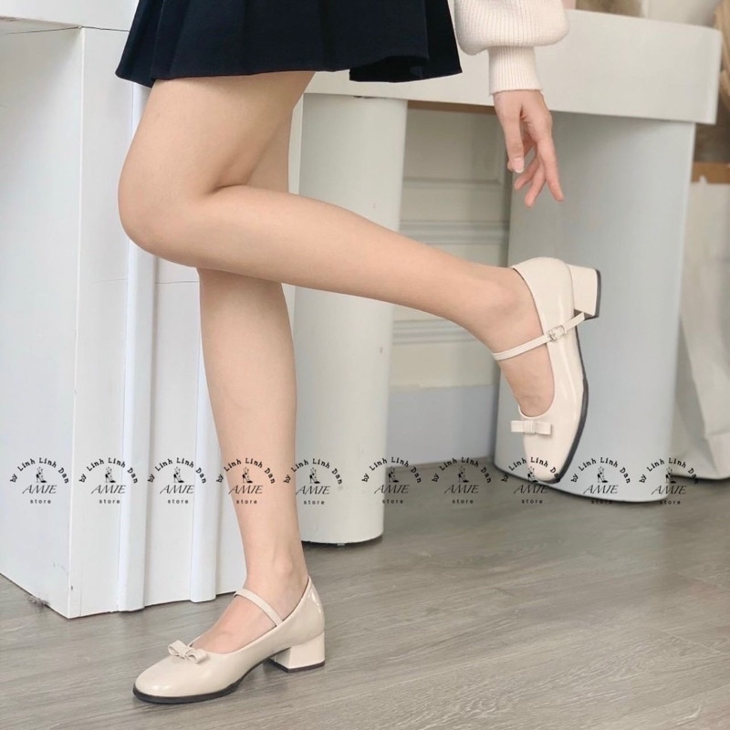 Giày Mary Jane Nơ Gót 3p