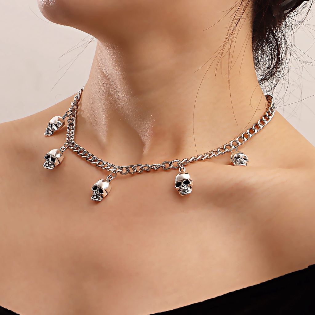 Vòng cổ Kim Loại Màu Trắng / Vàng Mặt Hình Đầu Lâu Phong Cách Hip Hop Cho Nữ