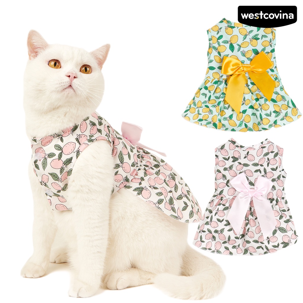 [COD]♘Đầm Không Tay Co Giãn Thoáng Khí Đính Nơ Họa Tiết Quả Chanh Dễ Thương Dành Cho Cún Cưng