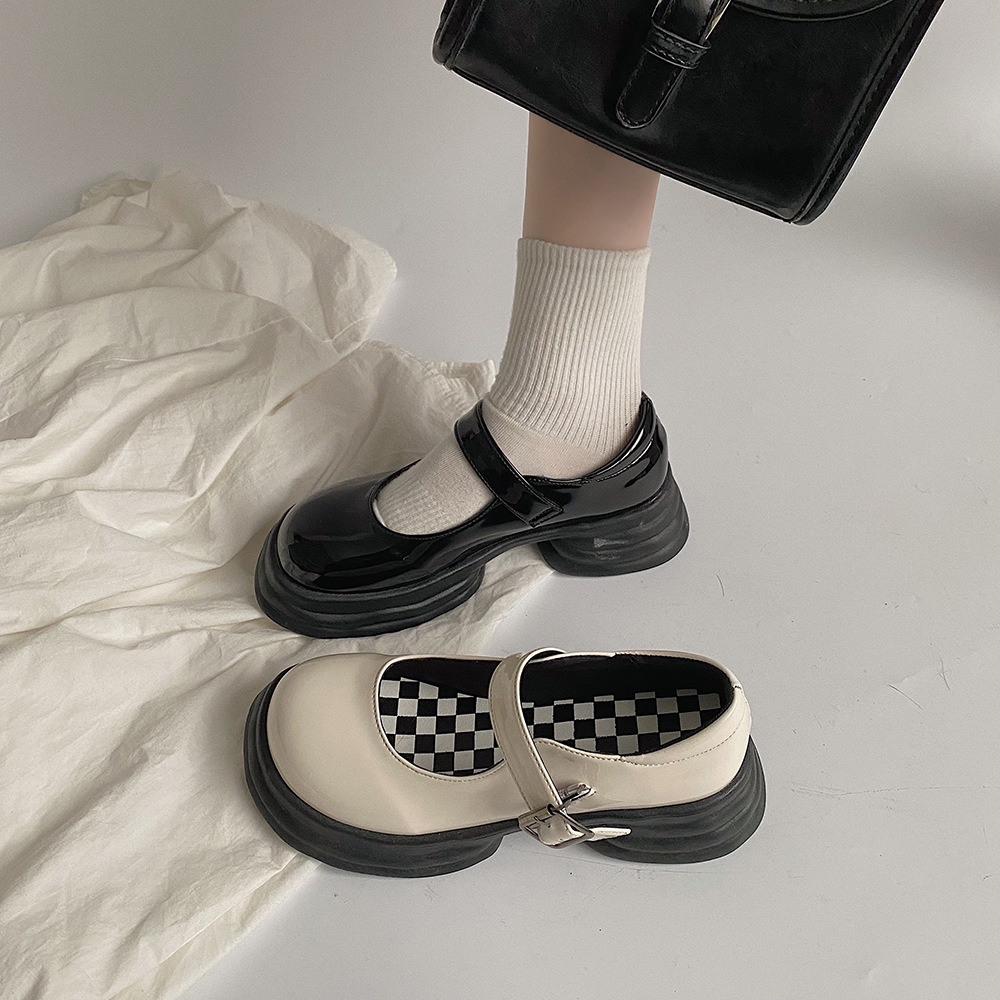 【Kiểm định chất lượng】Giày Da Nữ Đế Dày Màu Đen Phong Cách Anh Quốc Thời Trang Thu Đông