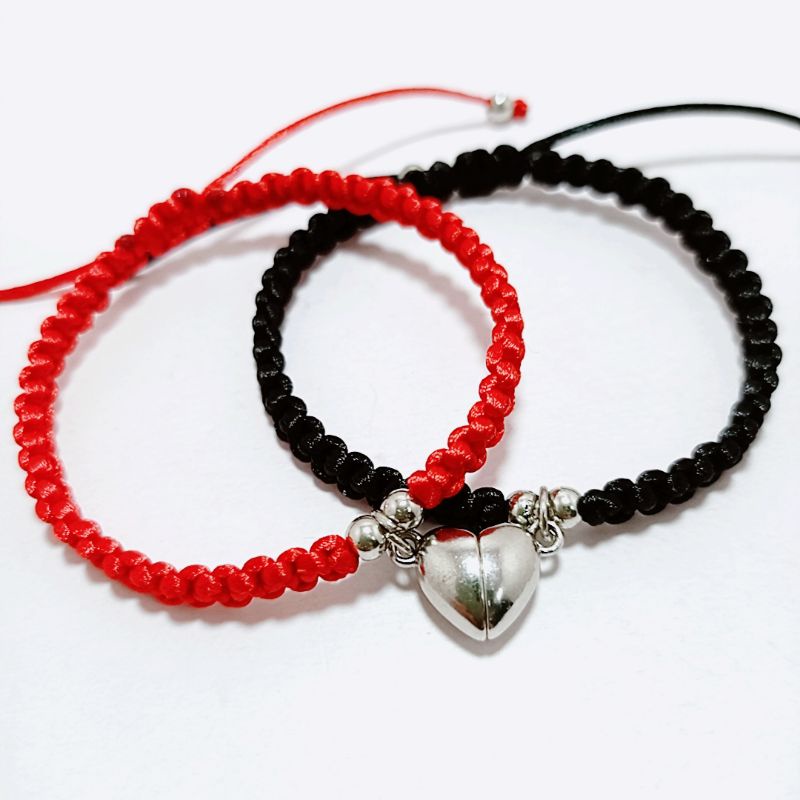 Vòng tay cặp nam nữ, vòng đôi tình yêu nam châm trái tim đan dây dù nhiều màu sắc có thể điều chỉnh.