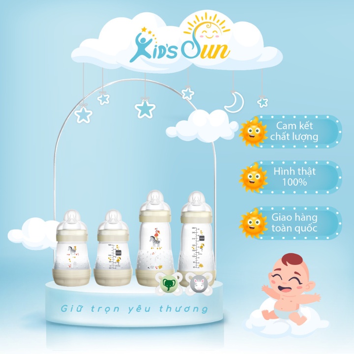Bộ 4 Bình Sữa Mam Thiết Kế Thông Với 8 Lỗ Thoát Khí Thông Minh Có Phần Nhám Ở Giữa Thân Tặng Kèm 2 Ti Ngậm
