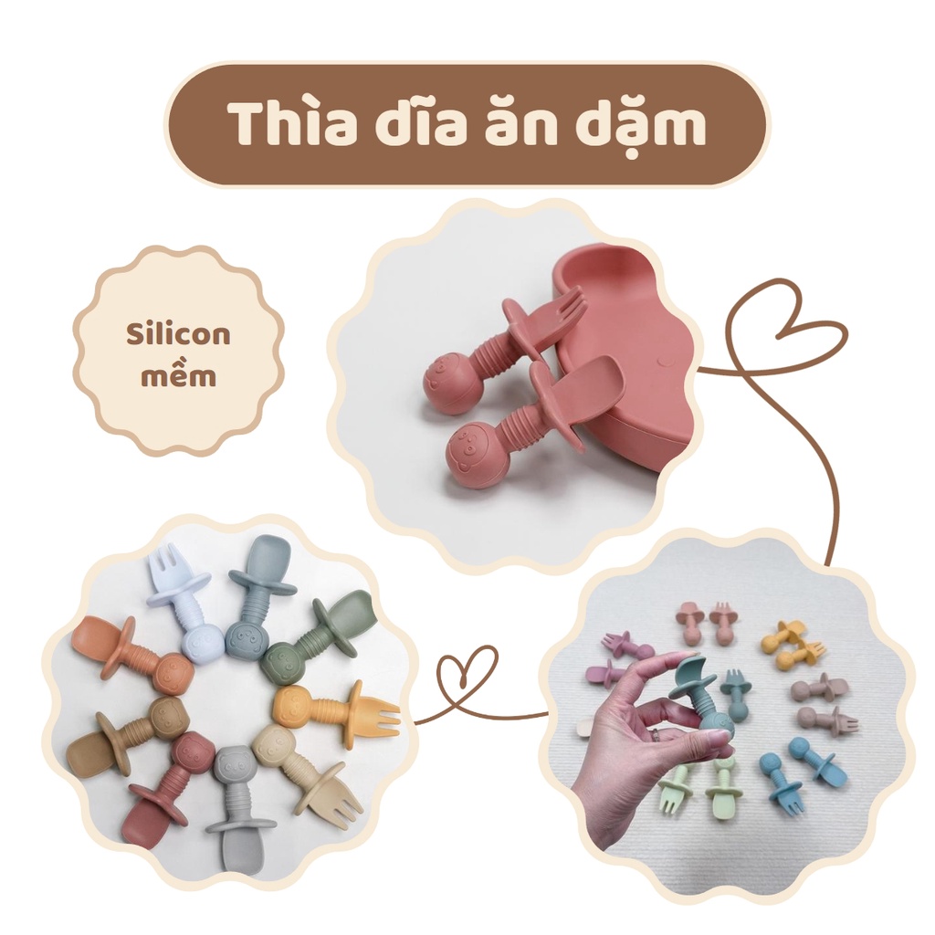 Thìa dĩa tập xúc, tập ăn chính hãng Mily silicon mềm cho bé từ 10-12 tháng.