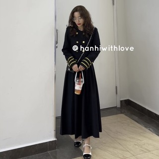 Dạ tweed đen viền vàng