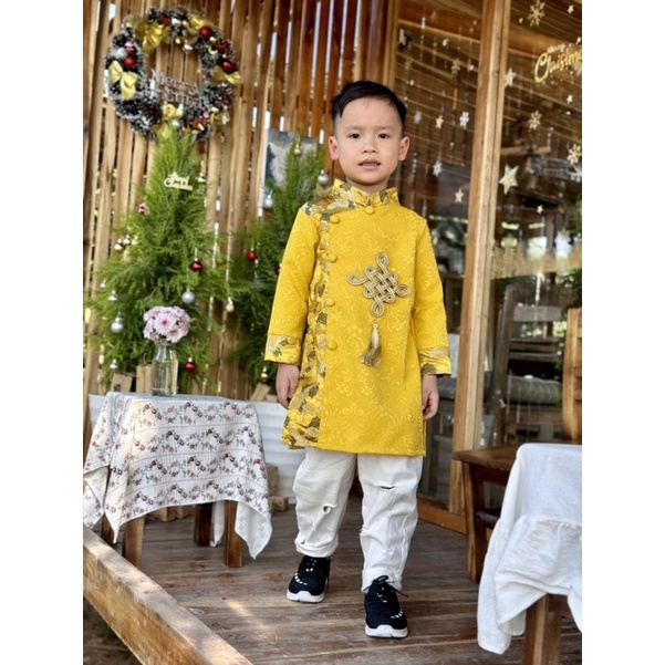 Áo Dài Cách Tân Cho Bé Trai Size Đại Chất Gấm Thượng Hạng - Hàng Thiết Kế Mẫu Tết 2023
