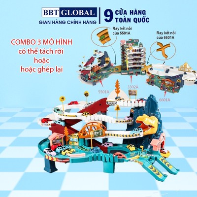 Đồ chơi đường đua kỳ thú đường hầm khủng long kết hợp Garage ô tô 5 tầng có đèn và nhạc BBT GLOBAL