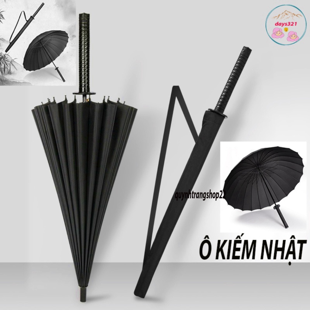 (RẺ NHẤT THỊ TRƯỜNG) Ô dù che mưa katana hạn chế nắng cán giả kiếm nhật, ô 16 nan/24 nan cực vững chãi màu đen