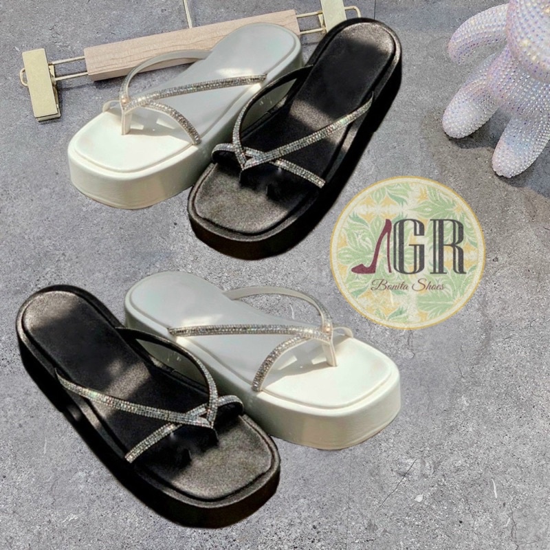 Dép kẹp xuồng 3 dây đính đá lụa mềm cao 4 cm